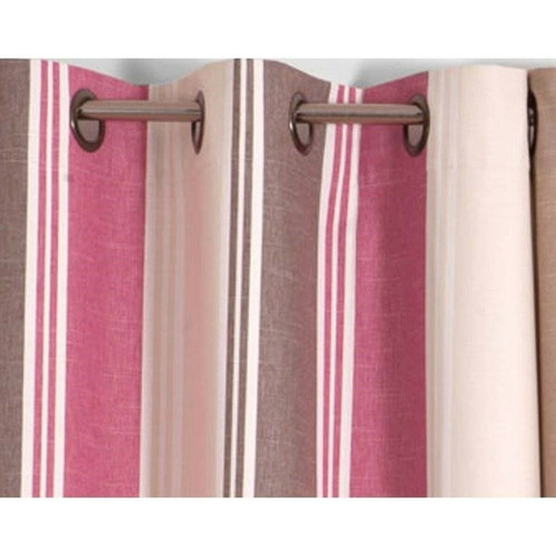 Becquet - Rideau à oeillets occultants thermiques aspect chambray rayé BECQUET - Rose - Rideaux Design
