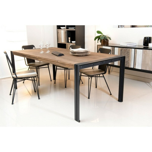 Tables à manger MACABANE Table à manger rectangulaire 200 x 100 cm en teck recyclé et métal - Brun