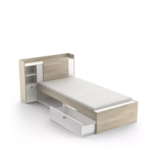 3S. x Home - Lit avec niche et tiroir LIFE chêne blanc mat - Chambre Enfant Design
