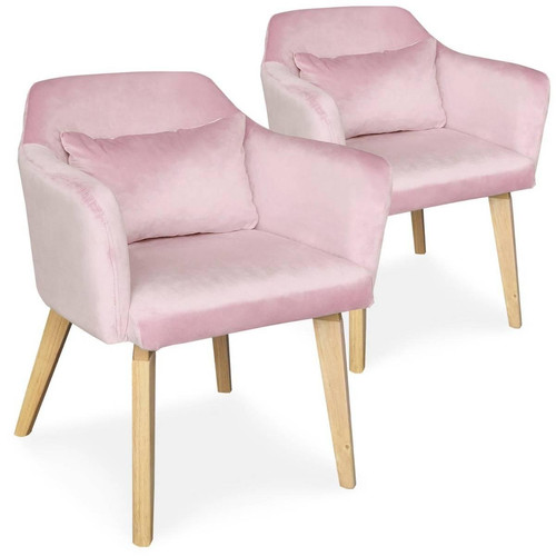 3S. x Home - Lot de 2 fauteuils scandinaves Gybson Velours Rose - Chaise Design