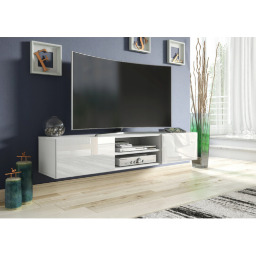 3xeliving - 3xEliving Meuble TV avec rangement Demi 2 15 120 cm Blanc / Blanc Brillant, Largeur: 102cm, Profondeur: 37cm, Hauteur: 30 cm. - Meuble de rangement 30 cm de profondeur