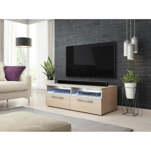 3xeliving - Meuble TV classique Zumbi Sonoma 100 cm LED 3xeliving  - Console hauteur 100 cm