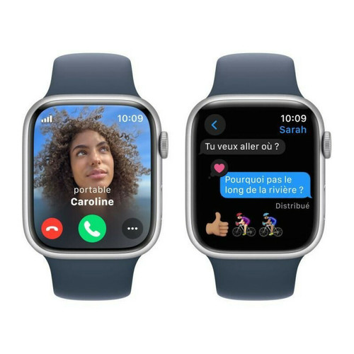 Apple Watch Apple Watch Series 9 GPS + Cellular 45 mm avec boîtier en aluminium argenté et bracelet sport Bleu tempête M/L