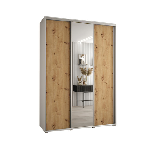 Abiks Meble - Armoire à portes coulissantes Davos 3 235.2 x 170 x 45 3 portes coulissante (Blanc/Chêne artisan/Argent) Abiks Meble  - Armoire avec miroir Armoire