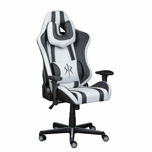 Mes - Fauteuil de bureau gamer 70x59x125/137 cm en PU blanc et noir - Chaise de bureau Chaises