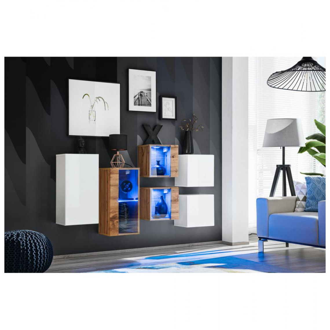 Ac-Deco Ensemble meuble mural Switch SB IV - L 150 x P 30 x H 80 cm - Blanc et marron