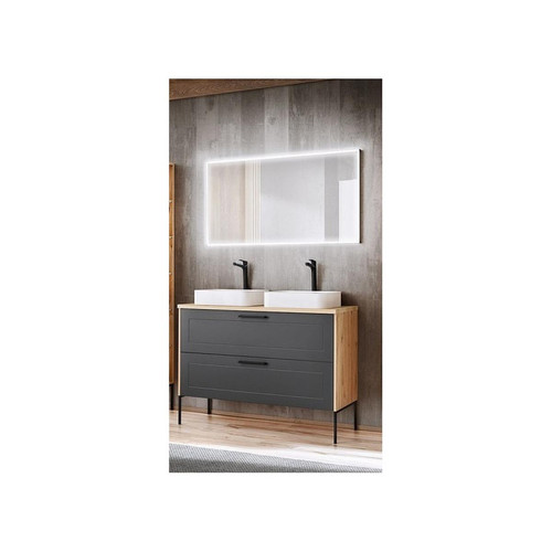 Meubles de salle de bain Ac-Deco Ensemble meuble sous-vasque + Vasques à poser + Miroir LED - 120 cm - Madera Grey