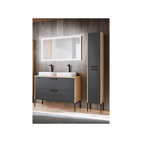 Ac-Deco - Ensemble meuble sous-vasque + Vasques à poser + Miroir LED - 120 cm - Madera Grey Ac-Deco  - Armoire largeur 35 cm