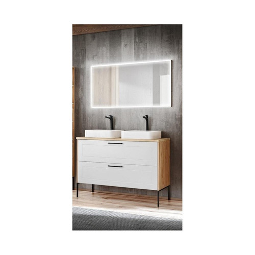 Ac-Deco - Ensemble meuble sous-vasque + Vasques à poser + Miroir LED - 120 cm - Madera White Ac-Deco  - Meubles de salle de bain