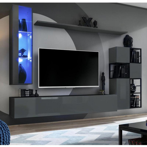 Ac-Deco - Ensemble Meuble TV Design Switch II 250cm Gris & Noir - Ac-Deco