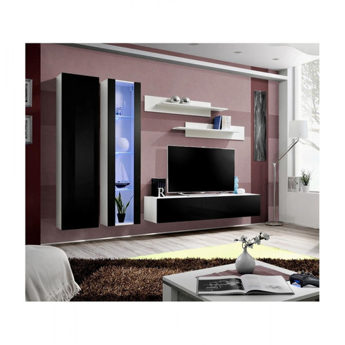 Ac-Deco - Ensemble meuble TV mural  - Fly I - 260 cm x 190 cm x 40 cm - Blanc et  noir - Meuble TV Blanc Meubles TV, Hi-Fi
