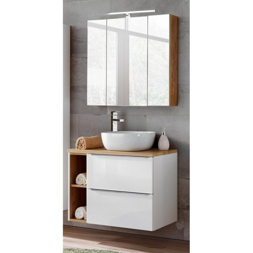 Ac-Deco - Ensemble meuble vasque + Armoire miroir - 80 cm - Capri White Ac-Deco  - Armoire 80 cm largeur
