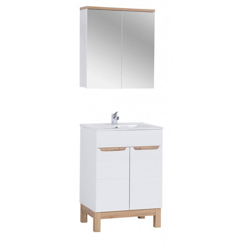 Ac-Deco - Ensemble meuble vasque + cabinet-miroir - Blanc - 60 cm - Bali Ac-Deco  - Vasque