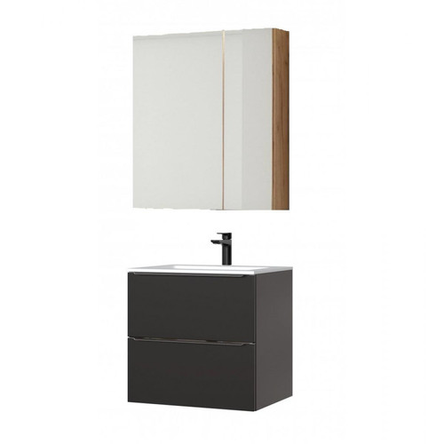 Ac-Deco - Ensemble meuble vasque + cabinet-miroir - Noir - 60 cm - Capri Black Ac-Deco  - Vasque noire Vasque