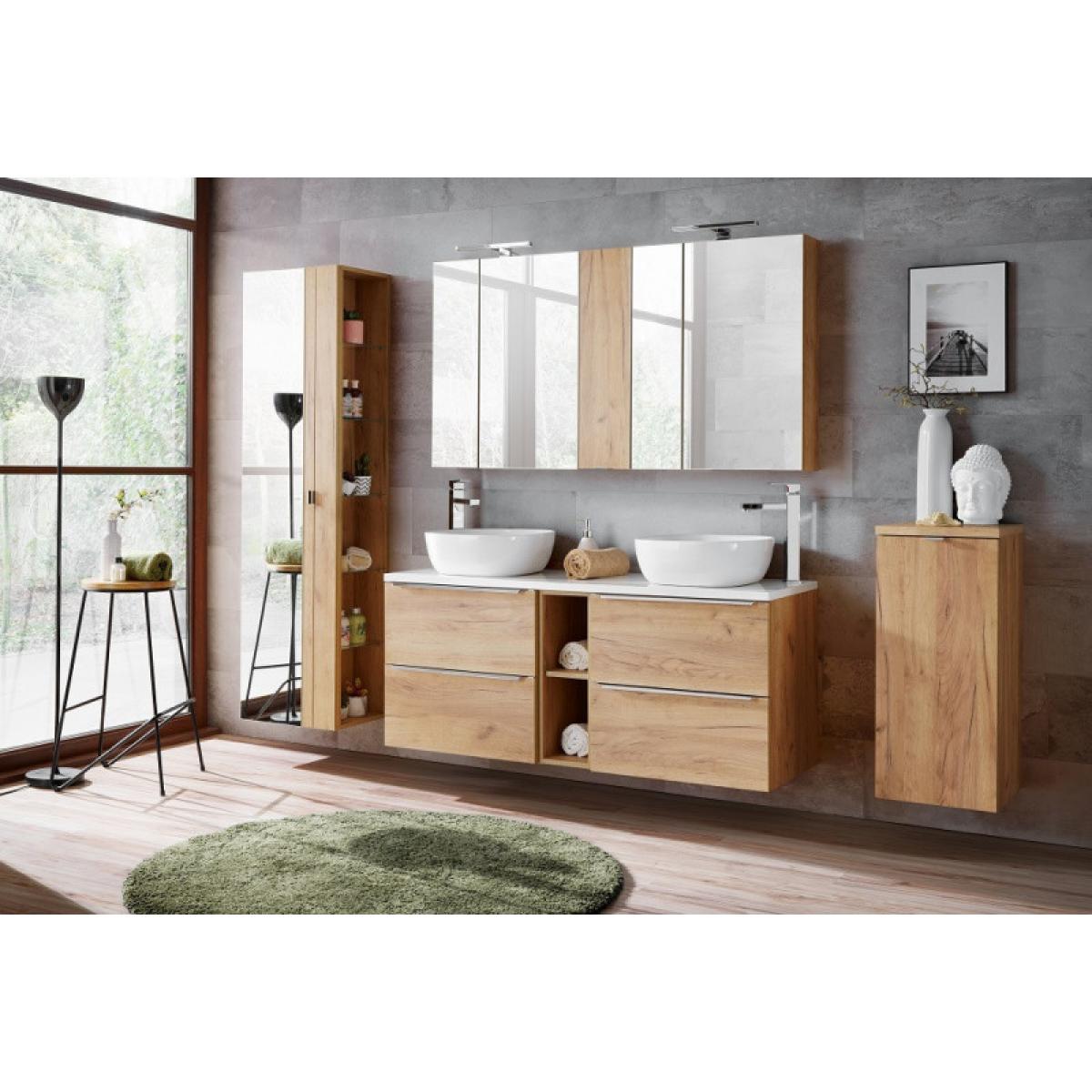 Ensemble meuble vasques à poser + Armoire miroir + Grande armoire - 140 cm  - Capri Oak