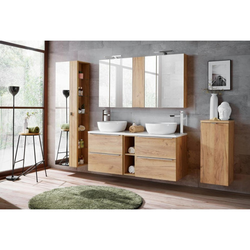 Ac-Deco - Ensemble meuble vasques à poser + Armoire miroir + Grande armoire - 140 cm - Capri Oak - Ac-Deco