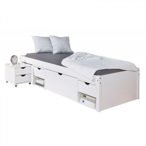 Ac-Deco - Lit avec rangement Till 90x200 blanc avec tiroirs de rangement - Lits d'appoint 2