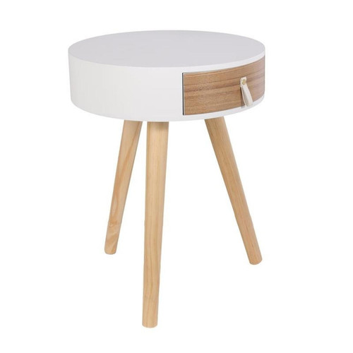 Ac-Deco Lot de 2 tables de chevet ronde en bois avec tiroir - Nora - D 34,5 x 47 cm - Blanc