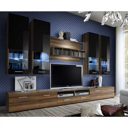 Ac-Deco - Meuble TV Mural Design Dorade 300cm Prunier & Noir - Ac-Deco