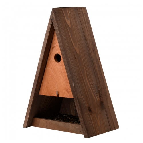 Ac-Deco - Nichoir triangulaire avec mangeoire - L 18 x l 25,8 x H 39,5 cm - Marron - Mangeoire pour oiseaux du ciel