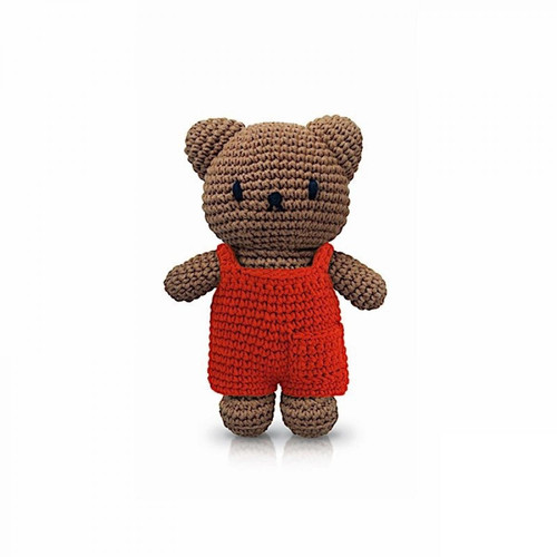 Doudous Ac-Deco Peluche Boris en crochet - Salopette - L 10 x l 5 x H 25 cm - Rouge