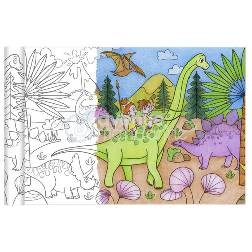 Papier Ac-Deco Rouleau de papier à dessiner - Dinosaures - 4 x 4 x 35 cm - Blanc