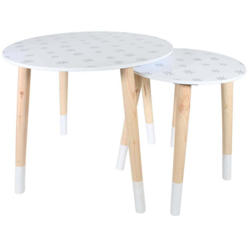 The Home Deco Factory - Tables gigognes en MDF blanc et bois motif fleurs. The Home Deco Factory  - Table gigogne Tables basses
