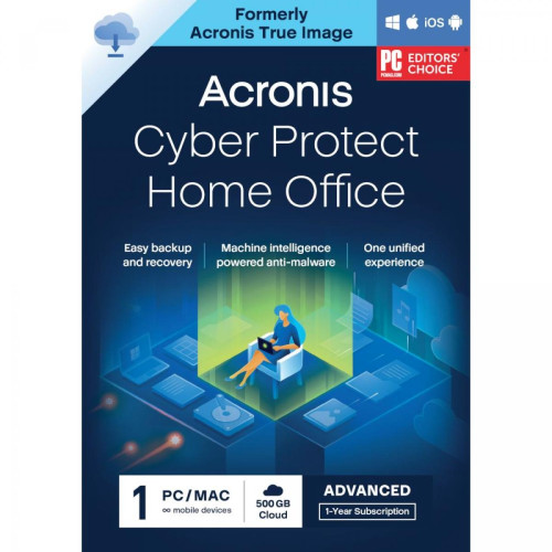 Acronis - Cyber Protect Home Office Advanced - 500 Go - Licence 1 an - 1 PC/Mac + nombre illimité de terminaux mobiles - A télécharger Acronis  - Antivirus et Sécurité