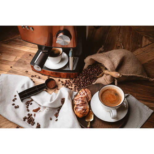 Expresso - Cafetière Machine à Espresso Automatique 15 Bars 1,6 L, Buse Vapeur à Lait Chauffe -Tasses, 850, Cuivre, Adler, AD 4404CR
