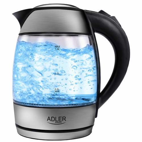 Adler - Bouilloire électrique, verre de 1,8 litre, récipient sans BPA, sans Fil, 2200, Transparent, Adler, AD1246 Adler - Electroménager