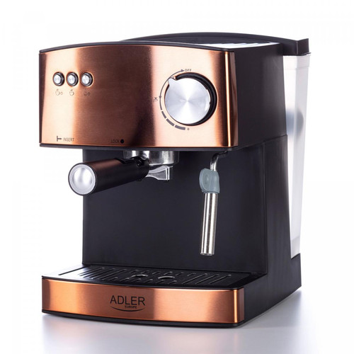 Adler - Machine à Espresso Automatique 15 Bars 1,6 L, Buse Vapeur à Lait Chauffe -Tasses 850W Cuivre Adler AD 4404CR - Adler