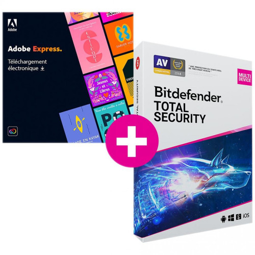 Adobe - Adobe Express Premium + Bitdefender Total Security - Abonnement 1 an - 1 utilisateur - A télécharger - Musique et MP3