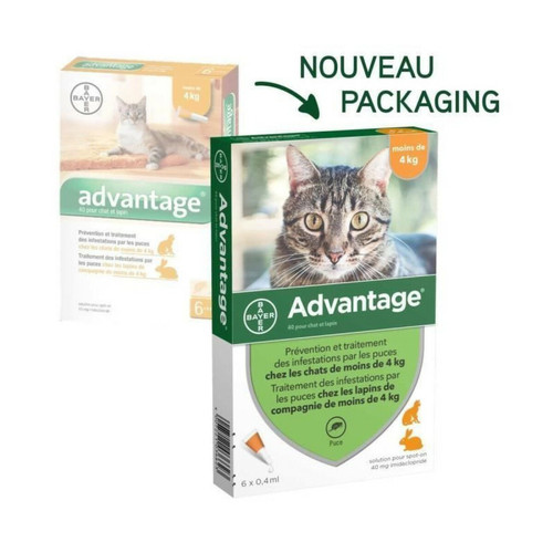 Advantage - ADVANTAGE 40 - 6 pipettes antiparasitaires - Pour chat et lapin de moins de 4kg Advantage  - Anti-parasitaire pour chat