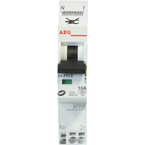 AEG - Disjoncteur à connexion automatique PH/N 4,5KA 10A Type AC AEG   - Tableaux prééquipés