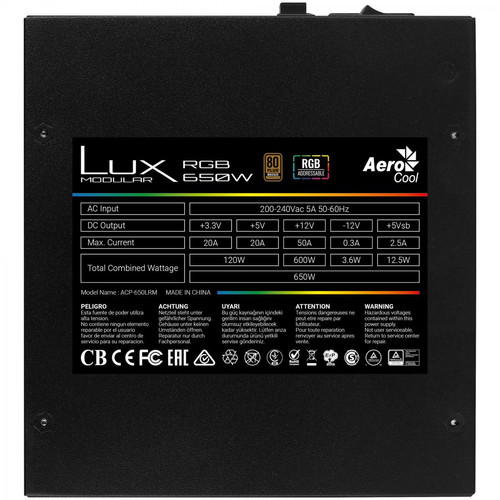 Aerocool - LUX RGB 650M - Alimentation pc reconditionnée