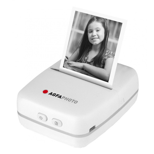 Agfa Photo - AGFA PHOTO Realipix Pocket P – Imprimante Photo Thermique Portable (Impression Noir et Blanc sans encre, Bluetooth, Batterie Lithium) Blanc-Blanc- - Imprimante bluetooth