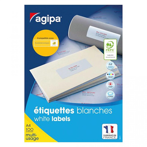 Agipa - Etiquette adresse jet d'encre et laser 63,5 x 33,9 mm Agipa 101309 blanche - Boîte de 2400 Agipa  - Agipa