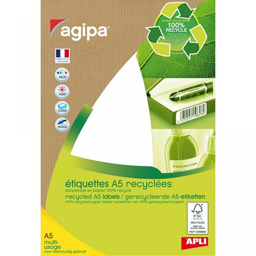 Agipa - Etiquettes adresses recyclées 70 x 35 mm Agipa 101186 - Boîte de 2400 Agipa  - Agipa