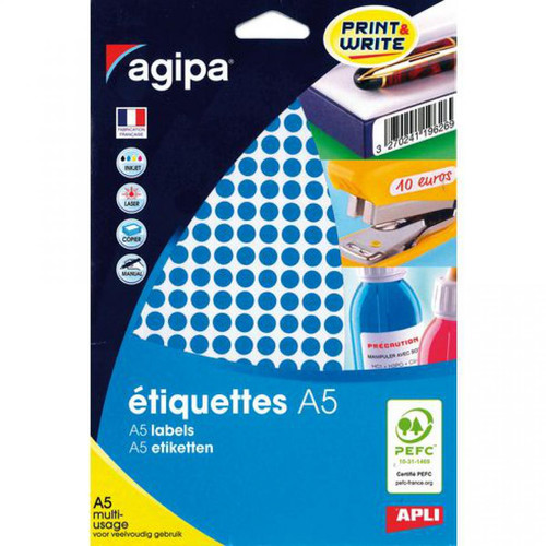 Agipa - Pastille adhésive Ø 8 mm Agipa 11430 bleue - pochette de 2940 Agipa  - Papier Photo Etiquettes