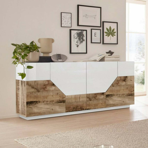 Ahd Amazing Home Design - Buffet bois blanc 4 compartiments 200x43cm salon meuble cuisine Hariett Wood Ahd Amazing Home Design - Bufet salon