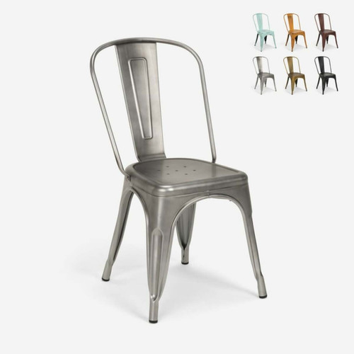 Ahd Amazing Home Design - Chaises design industriel vintage en métal shabby chic style Tolix Steel Old, Couleur: Silver Ahd Amazing Home Design  - Chaise industrielle Chaises