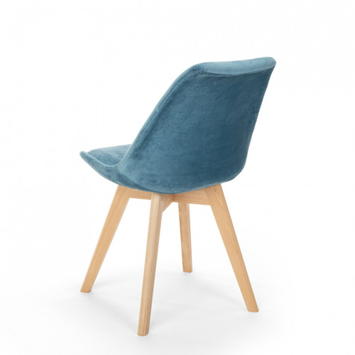 Chaises Chaise design scandinave en bois de velours avec coussin pour cuisine bar restaurant Dolphin Lux, Couleur: Bleu