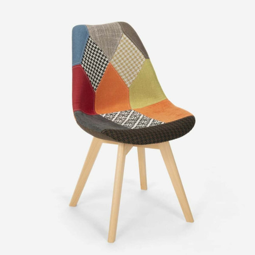 Ahd Amazing Home Design Chaise design nordique en bois et tissu et coussin restaurant bar cuisine Dolphin, Couleur: Patchwork 3