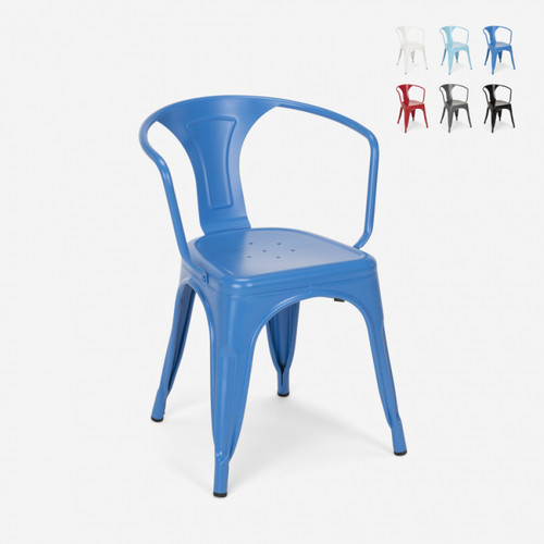 Ahd Amazing Home Design - Chaises industrielles Tolix avec accoudoirs en acier pour cuisine et bar Steel Arm, Couleur: Bleu Ahd Amazing Home Design  - Chaise industrielle Chaises