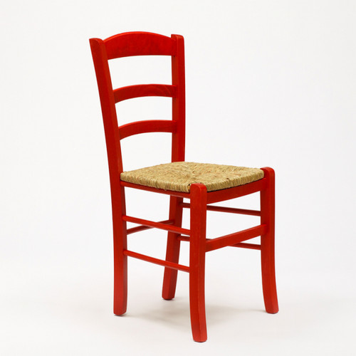 Chaises Chaise en bois et assise en paille pour salle à manger bar et restaurant Paesana, Couleur: Rouge