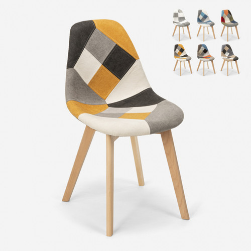 Ahd Amazing Home Design - Chaise design nordique patchwork bois et tissu cuisine bar restaurant Robin, Couleur: Patchwork 2 Ahd Amazing Home Design - Chaise cuisine Chaises