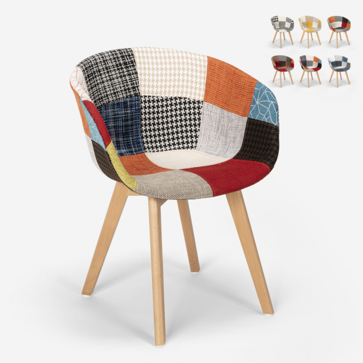 ahd amazing home design chaise patchwork design nordique en bois et tissu pour cuisine bar restaurant pigeon, couleur: patchwork 7