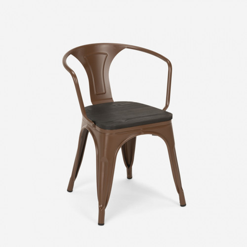 Ahd Amazing Home Design Chaises design industriel en bois et métal de style Tolix Cuisines de bar Steel Wood Arm, Couleur: Marron