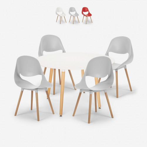 Ahd Amazing Home Design - Ensemble Table Ronde Blanche 100cm Design Scandinave 4 Chaises Midlan Light, Couleur: Gris Ahd Amazing Home Design  - Table ronde blanche