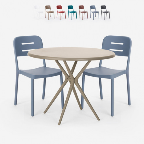 Ahd Amazing Home Design - Ensemble 2 Chaises Polypropylène Design Table Ronde 80cm Beige Ipsum, Couleur: Gris clair Ahd Amazing Home Design  - Tables à manger